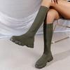New Women's Shoes Fly-woven Tube Socks Boots Women's Autumn and Winter Fashion Round Head Thick Heel Martin Boots