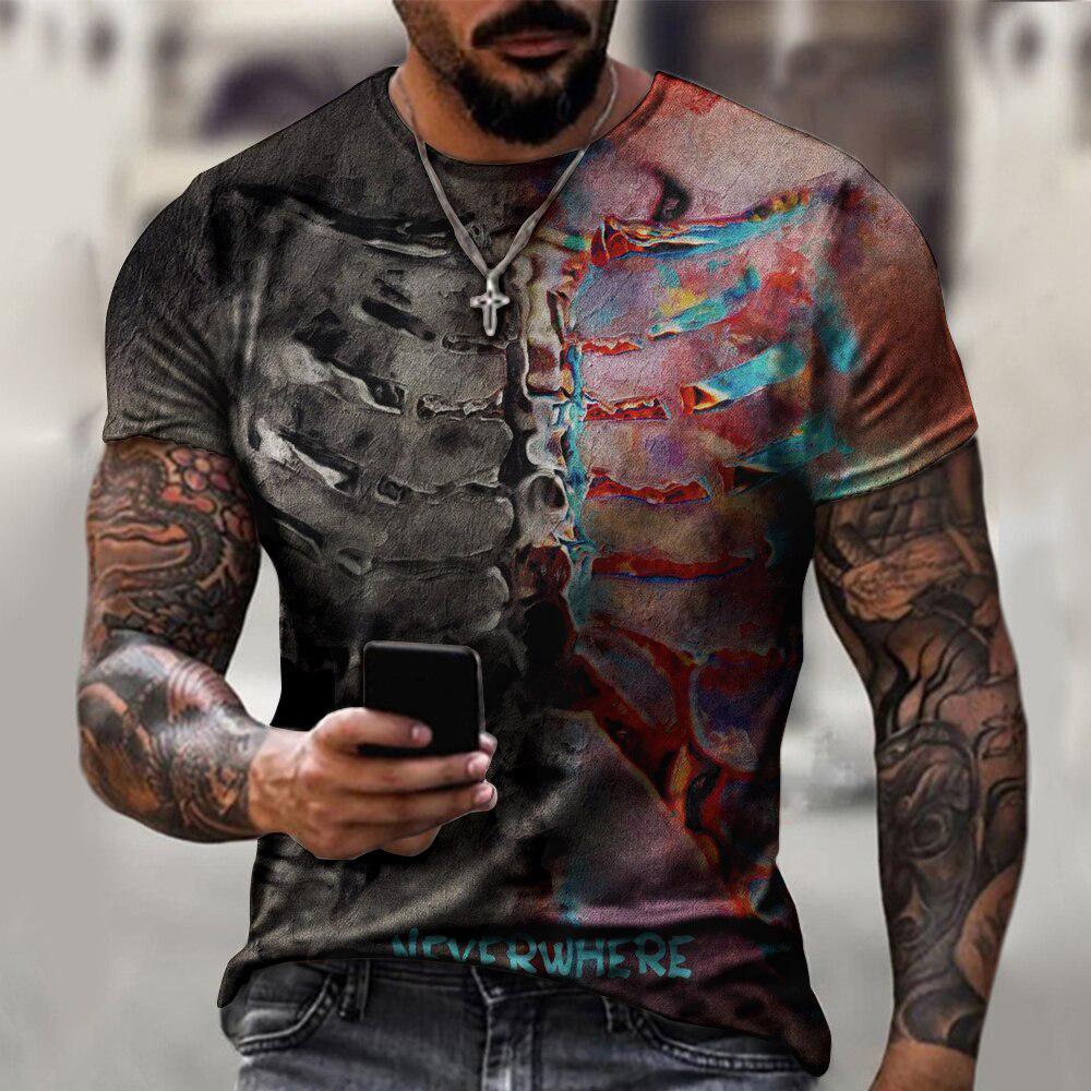 Ужасные футболки со скелетом Кость Страшный 3D-принт Харадзюку Уличная одежда Футболки Мужская мода Футболка с коротким рукавом Топы Одежда