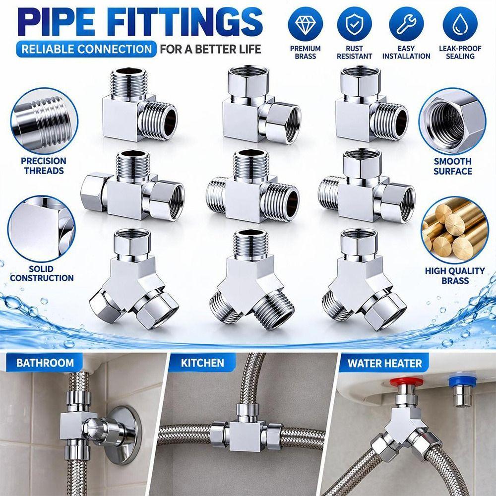 Swivel Nut T Pipe Fitting Square Shape Water Splitter New Three Way Valve Pipe Fitting Accessories