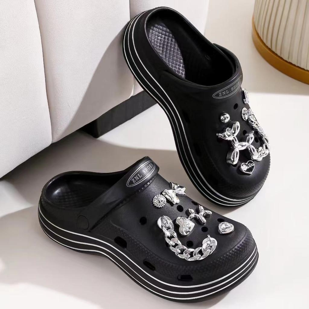 Туфли с дырочками женская летняя одежда толстая подошва нескользящая мода интернет знаменитость милый ветер пляжная обувь сумка голова пара классные тапочки