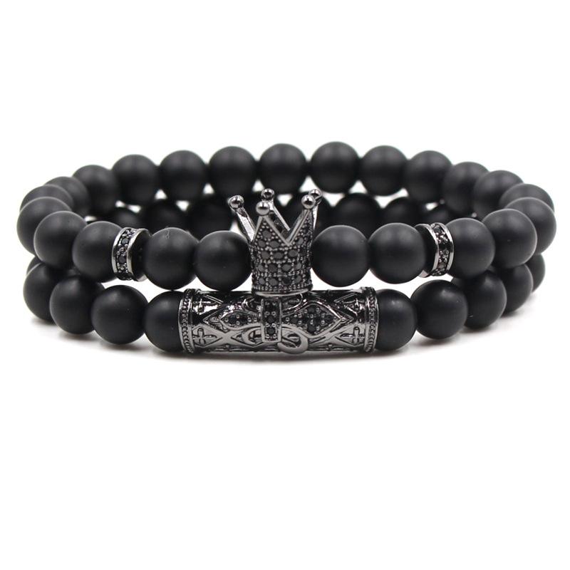Hot Selling Black Frosted Stone Buddha Bead Bracelets Micro Inset Zircon Crown Set Couple Bracelet