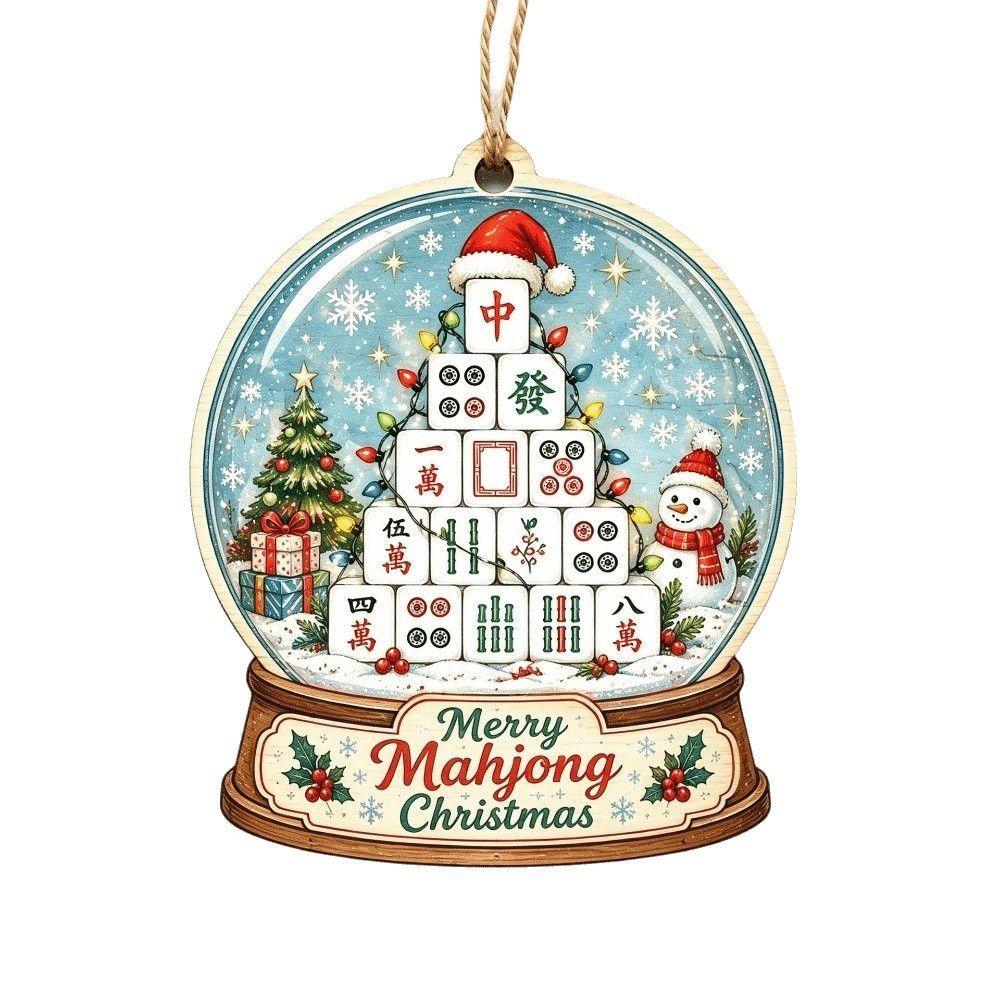 Wooden Christmas Tree Ornaments Mahjong Theme Xmas Pendant Christmas Hanging Decoration Party