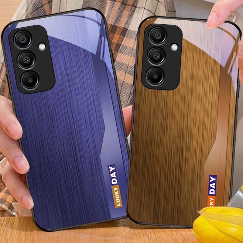 Полосатый синий под дерево для Samsung Galaxy A15 5G 54 4G 51 50 24 35 90 71 12 51 53 52S 80 22 34 Черный чехол для телефона из закаленного стекла