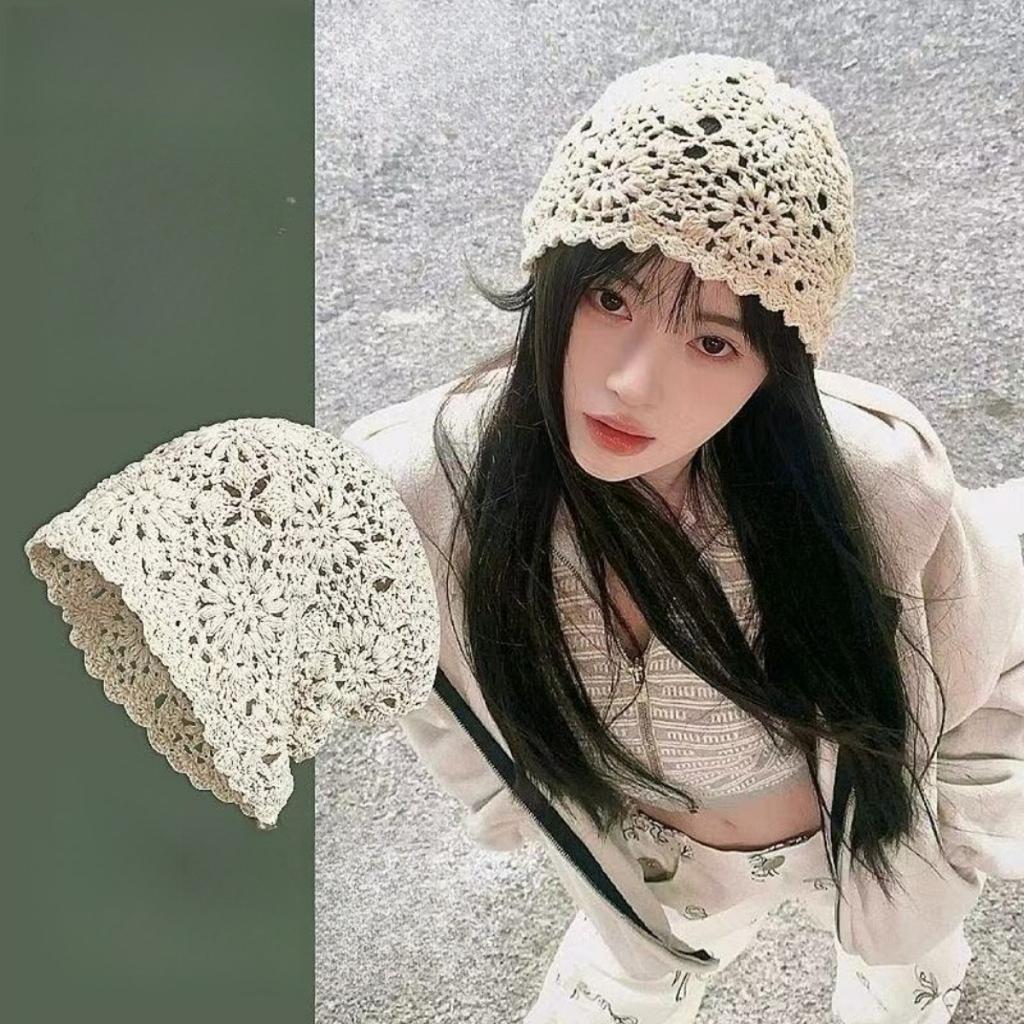 Женская шапка-бини свободного кроя без полей, вязаная ажурная шапка, шапочка, женская шапка, тонкой вязки, шерстяная шапка, вязаная шапка, шапка-пирожок
