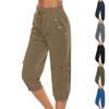 Women's Elastic Waist 3/4 Pants With Pockets Cotton Linen Casual Loose Solid Yoga Trousers Jogger Pants