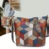 Geometric Patchwork Shoulder Bag, Women's Vintage Crossbody Purse, Large Capacity PU Leather, Ethnic Strap Accent, Retro Daily Travel Handbag