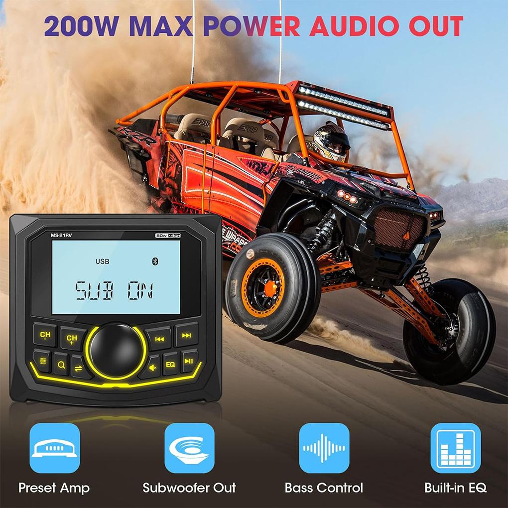 Marine MP5 Radio SPA RZR Bluetooth AM FM UTV RDS Multimedia Video Player 3-inch Screen AU-X