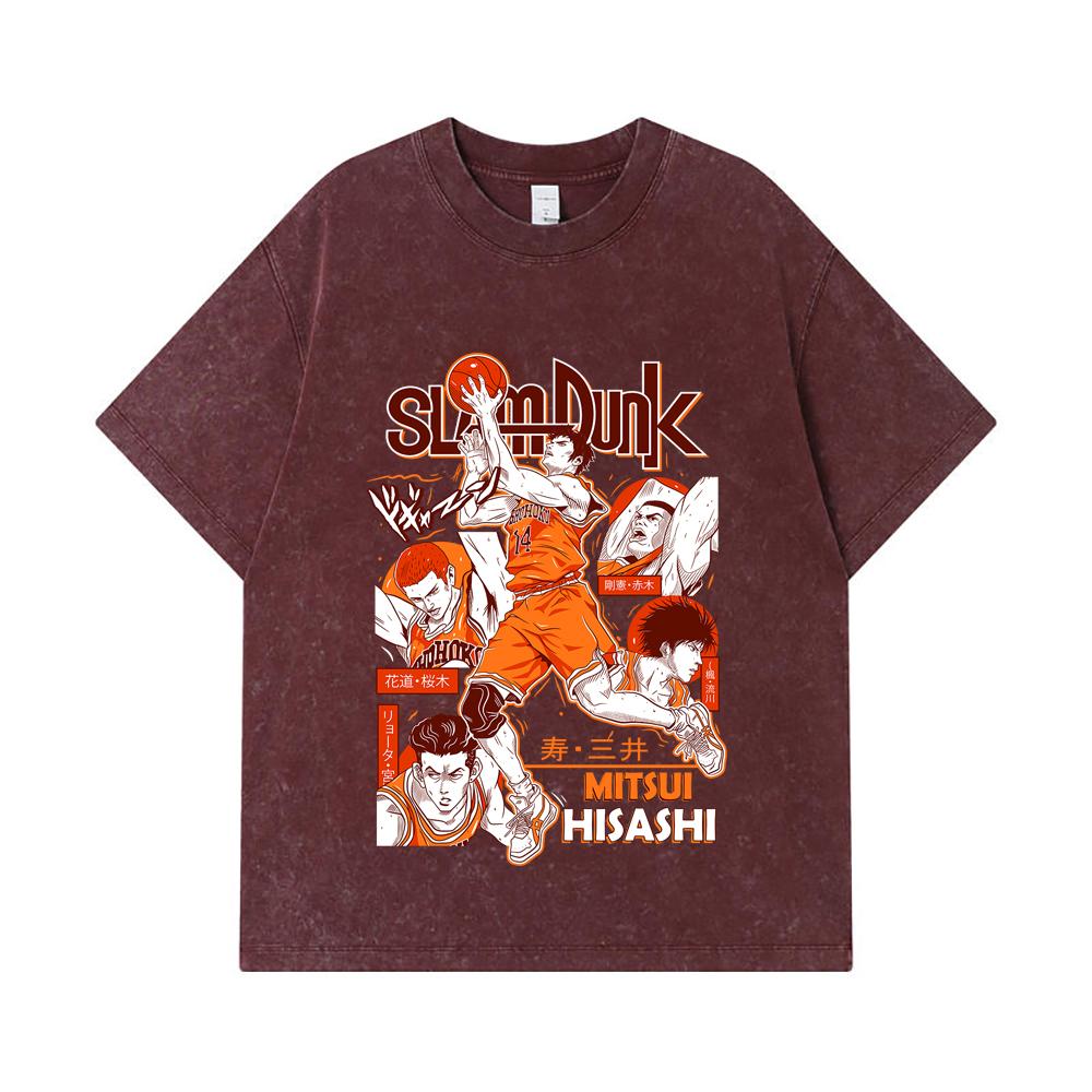 275 GSM Washed T-shirts 100% Cotton Slam Dunk V4 Mitsui Print Unisex Heavy Cotton T Shirt