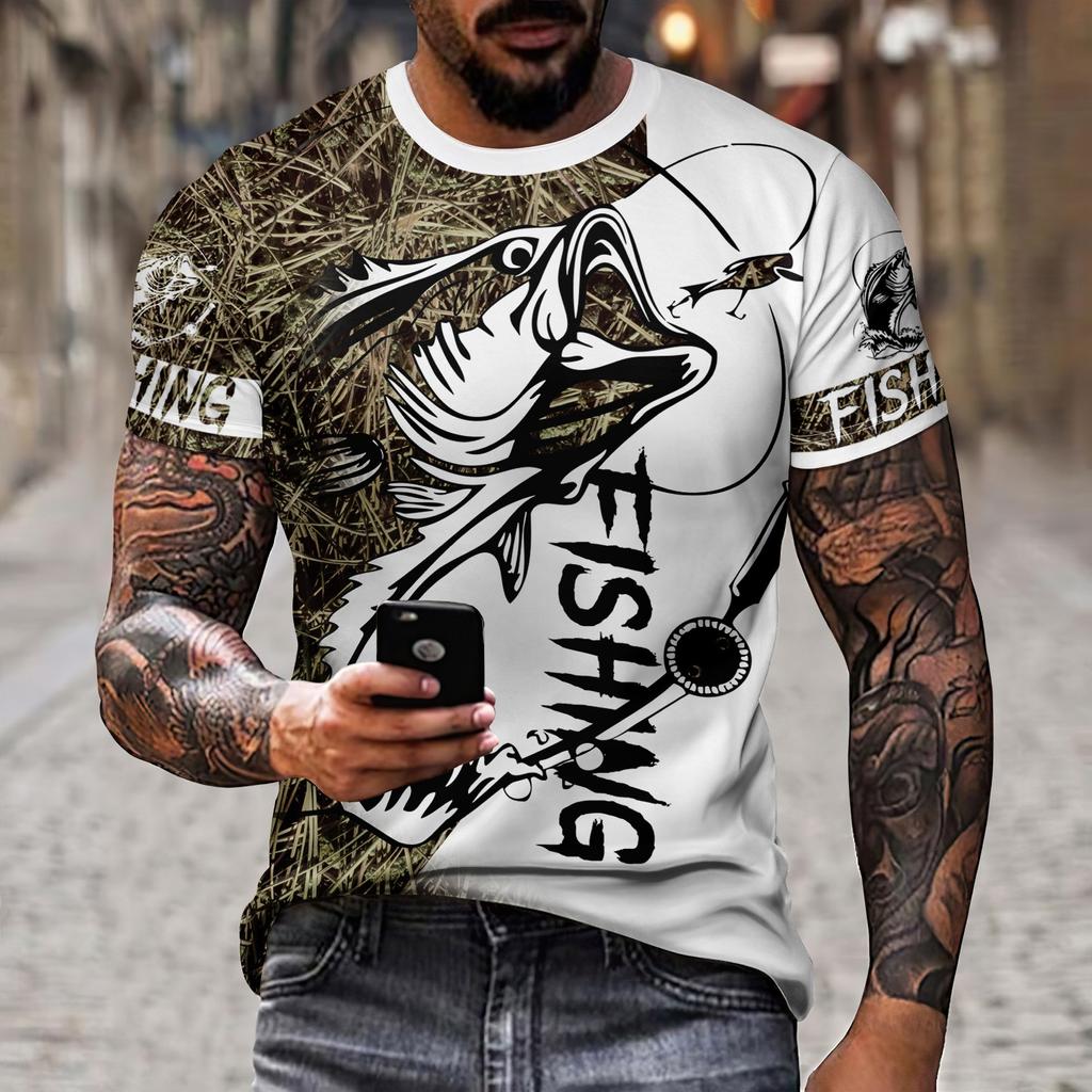 Summer New3D Fish Print Men's Fashion Creativity Realistic Personality Short Sleeved Cool Top Street Polyester Versatile T-shirt