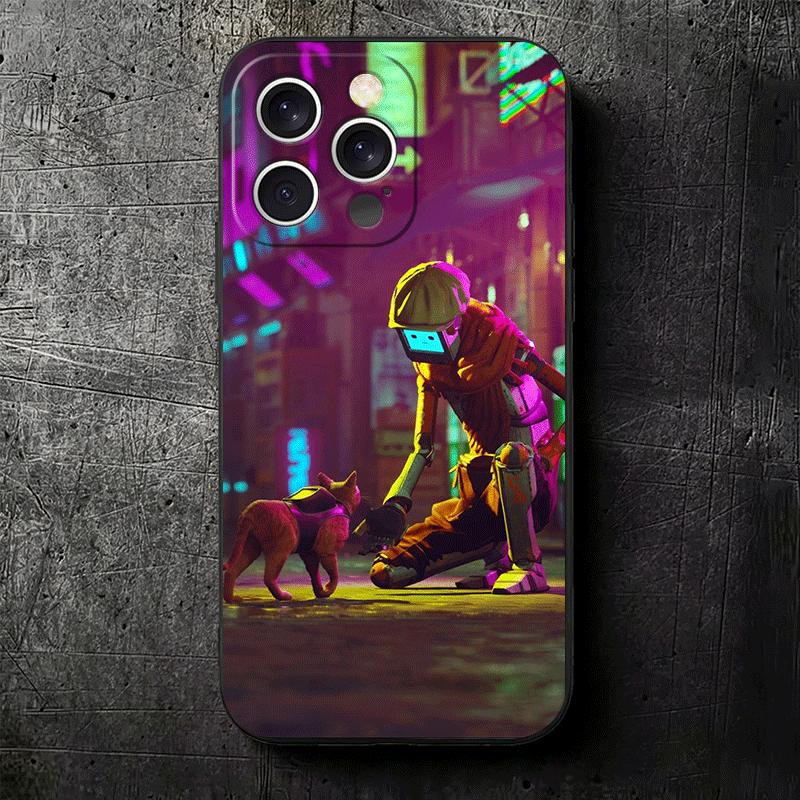 Игра «Бездомный кот» B-12 Мягкий чехол для телефона для iPhone 16 16E 17 Air 15 Pro Max 14 Plus 13 Mini 11 12 7 Черная задняя крышка