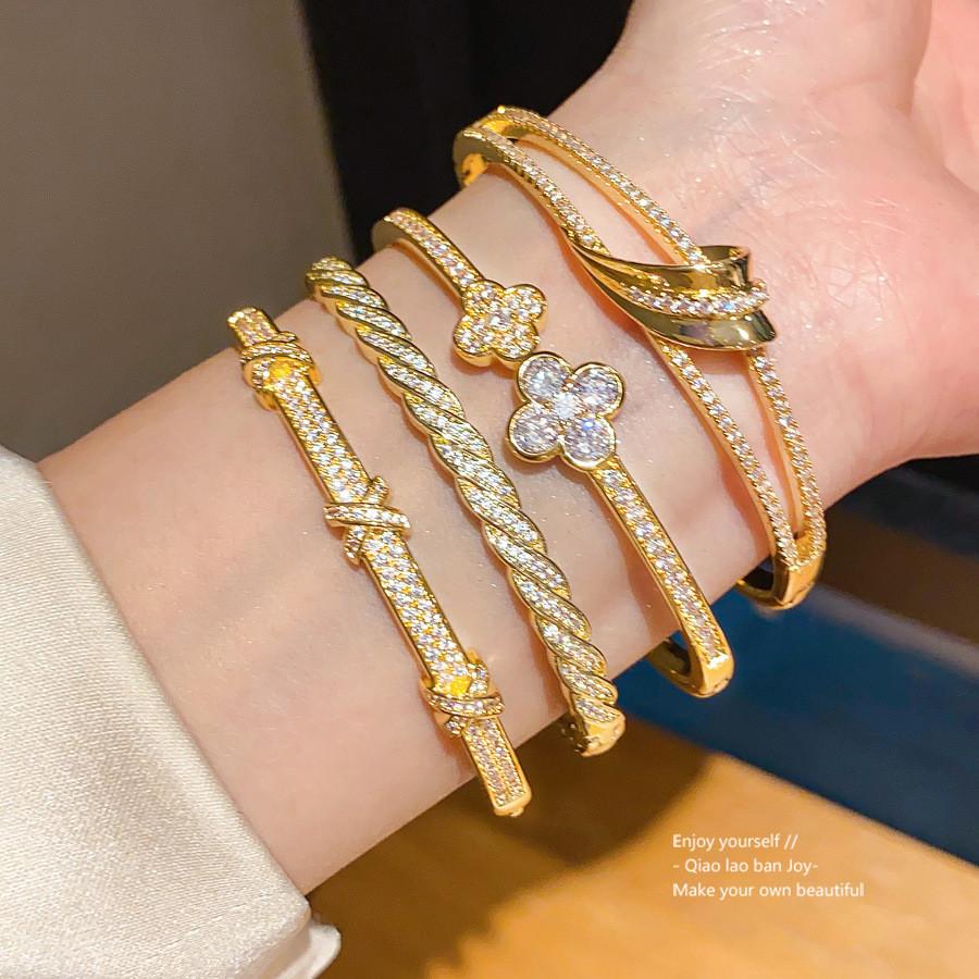 Elegant Goldplated Leaf Bangle With Zircon Stones For Office And Daily Wear