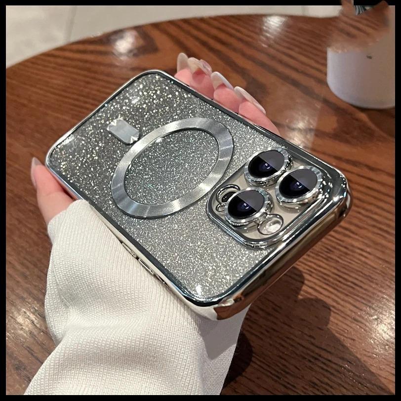 Совместимо с чехлом для iPhone 16 Pro Max, 15 Pro с гальваническим покрытием и магнитом, 14 противоударным 13 для мужчин и женщин, 12 мягкими чехлами полного покрытия