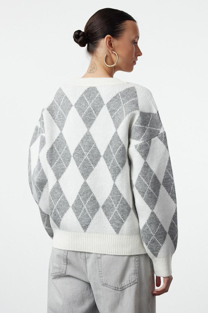 Women's Fashion Ecru Soft Textured Baklava Knitwear Sweater