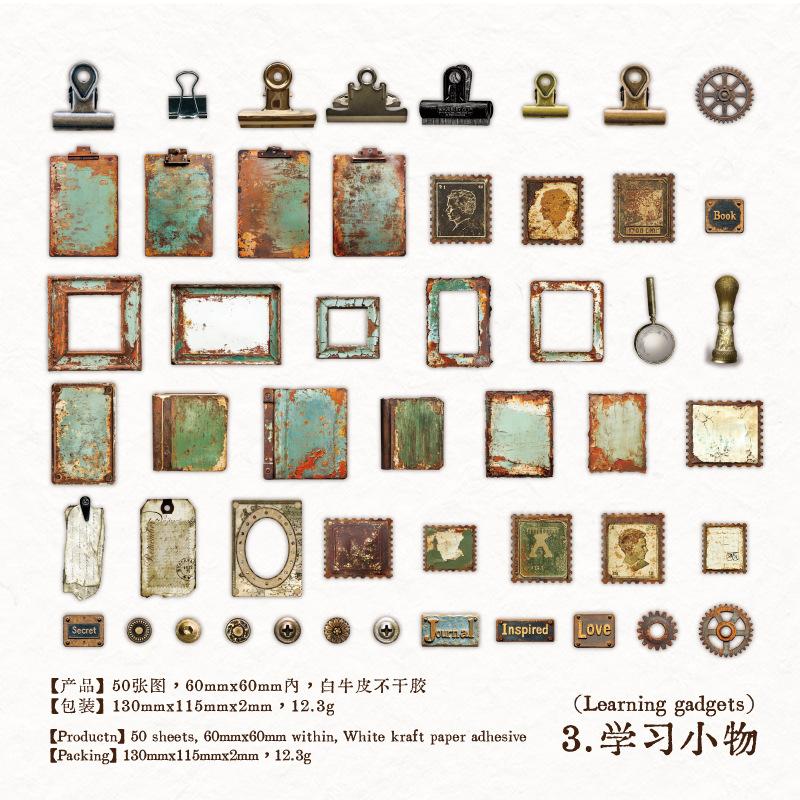 50pcs/1lot Kawaii Scrapbook Stickers Vintage Collection Junk Journal Gold Planner Stationery Decorative