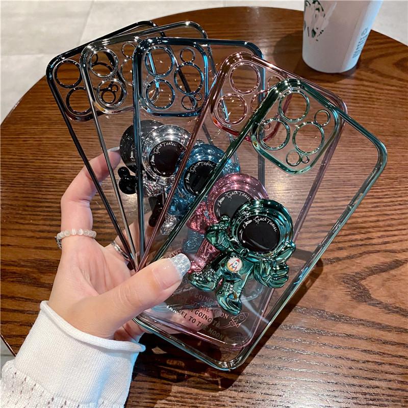 3d противоударный чехол для телефона с подставкой астронавта для Iphone 13 11 12 Pro Max Xs Xr X 7 8 Plus, силиконовый бампер, прозрачный чехол