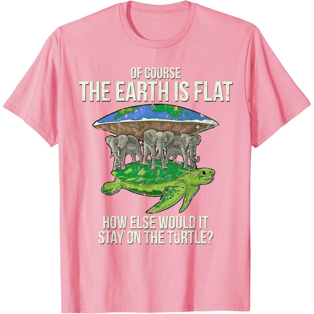 Flat Earth On Turtle And Elephants Graphic Tee Funny Conspiracy Theory T-Shirt Casual Cotton Short Sleeve