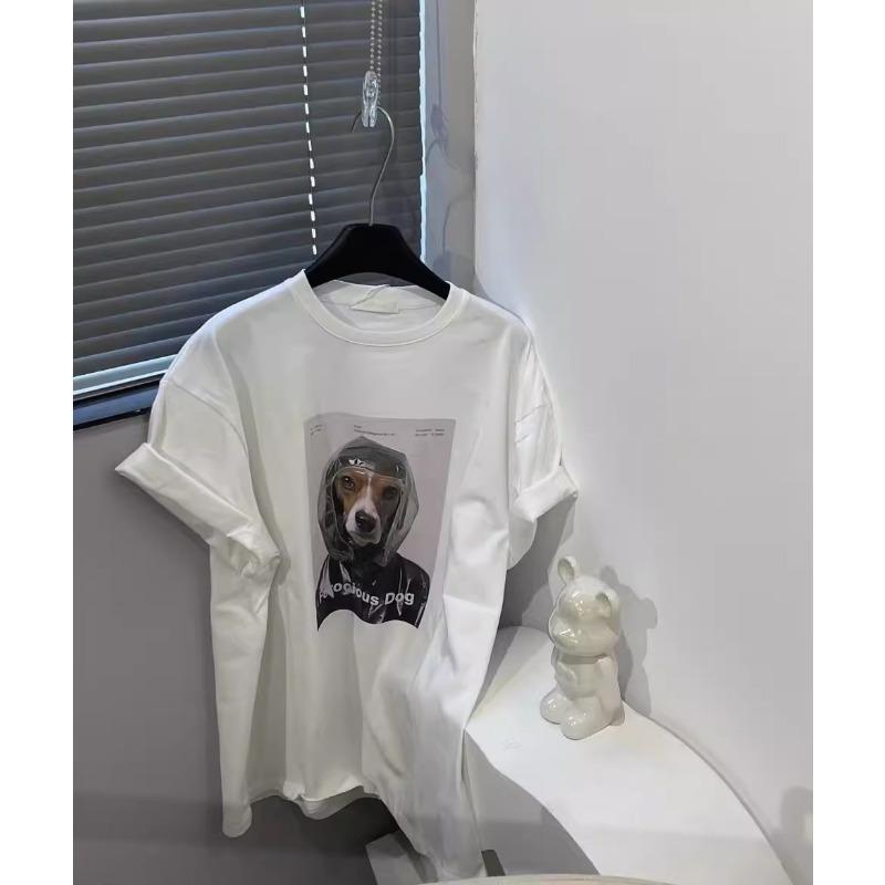 Новая летняя повседневная свободная универсальная футболка с короткими рукавами и принтом мультяшной собаки для женщин
