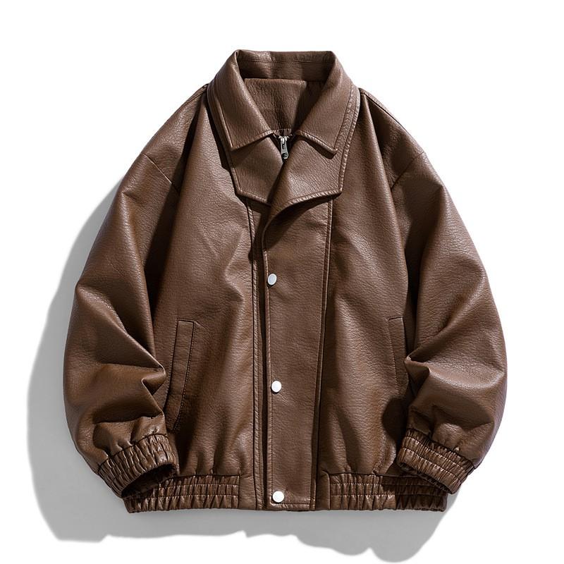 Mens PU Leather Biker Jacket Stand Collar Slim Fit Casual Outerwear