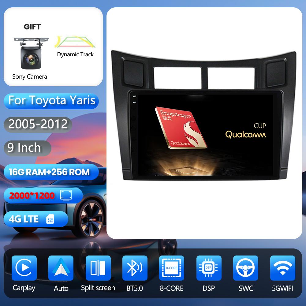 Android 16 pour Toyota Yaris 2005 - 2012 Écran QLED Autoradio Navigation Lecteur Multimédia Carplay Auto Stéréo Vidéo GPS WIFI+4G