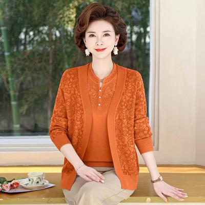 Весенне-осенний тонкий вязаный свитер, комплект из двух предметов, для мамы, большого размера, кардиган, новая одежда для мамы