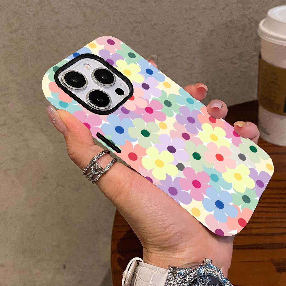 Colorful flower pattern 2-in-1 phone case suitable for iPhone17 16 15 14 13 12 11Pro/Max/Plus anti drop and shockproof backcover