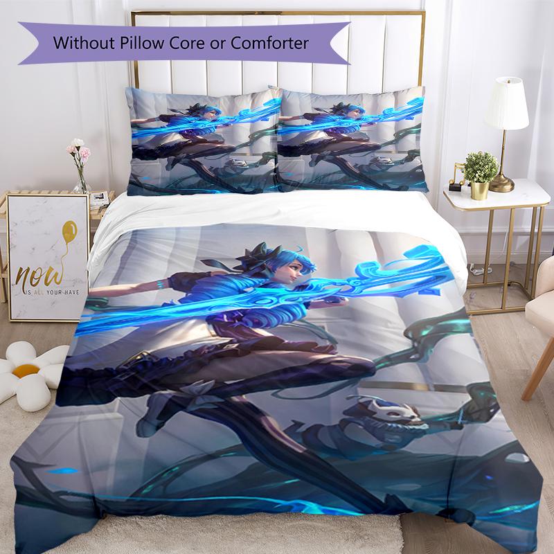3pcs League of Legends Bedding Set Duvet Cover Closure Includes 1 Duvet Cover & 2 Pillowcases, Soft and Comfortable for All Seasons.