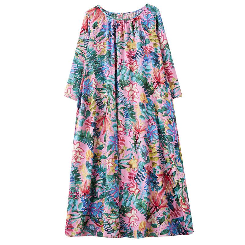 Осеннее литературное свободное платье больших размеров с круглым вырезом и длинными рукавами для весенних женщин в винтажном стиле