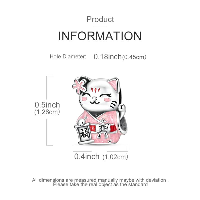 925 Sterling Silver Charms Bead CZ Zircon Kimono Maneki-neko Dangle Fit Original Bracelet DIY Women Jewelry Gift