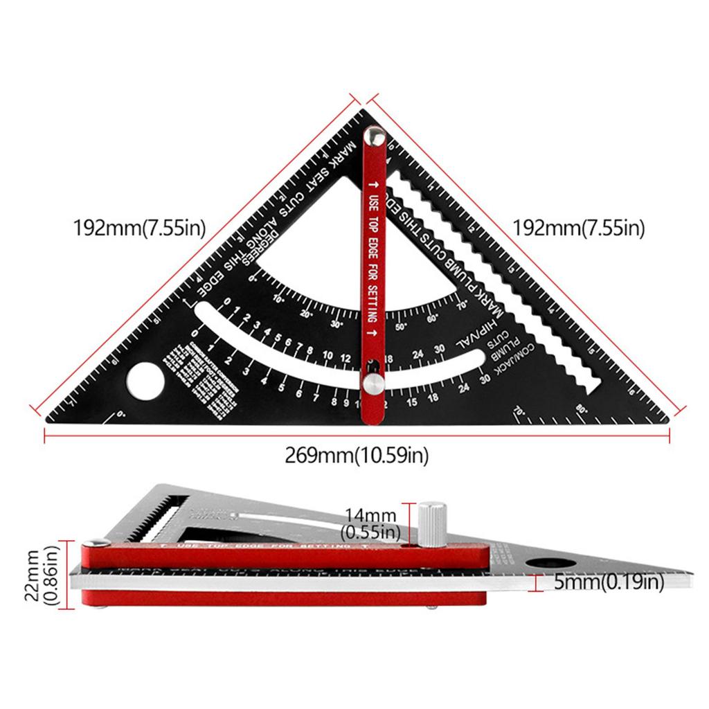 Плотницкий угольник Инструменты для измерения деревообработки Стропильный угольник 7,5 дюйма Разметочный инструмент Регулируемый комбинированный угольник