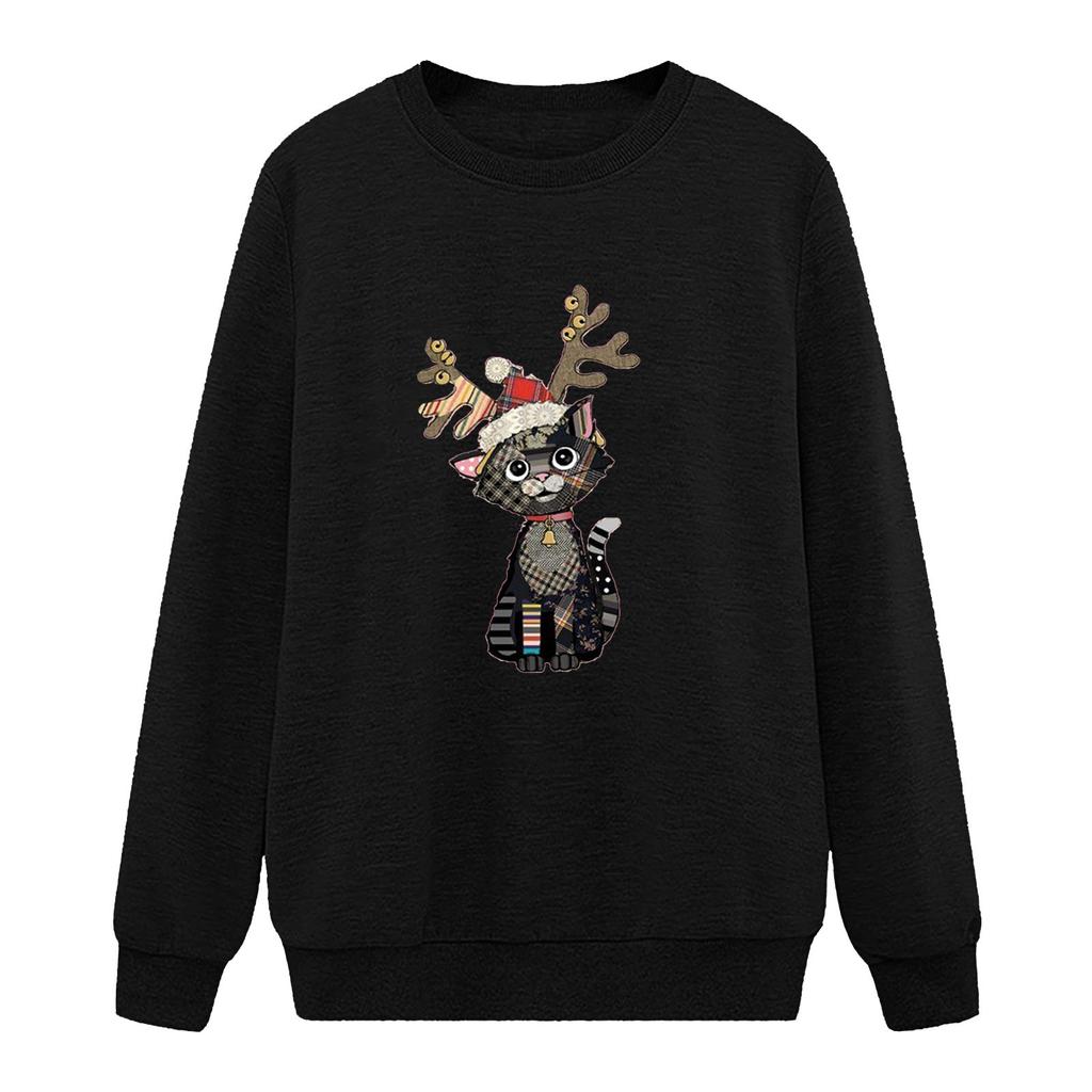 Women's Cat Print Sweater Long Sleeve Top wTWomen's Clothing