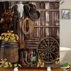 4PCS Western Shower Curtain Sets With Rugs, Country Barn Door Shower Curtain, Waterproof Fabric Brown Shower Curtain Cow Skull Cowboy Boots Hat