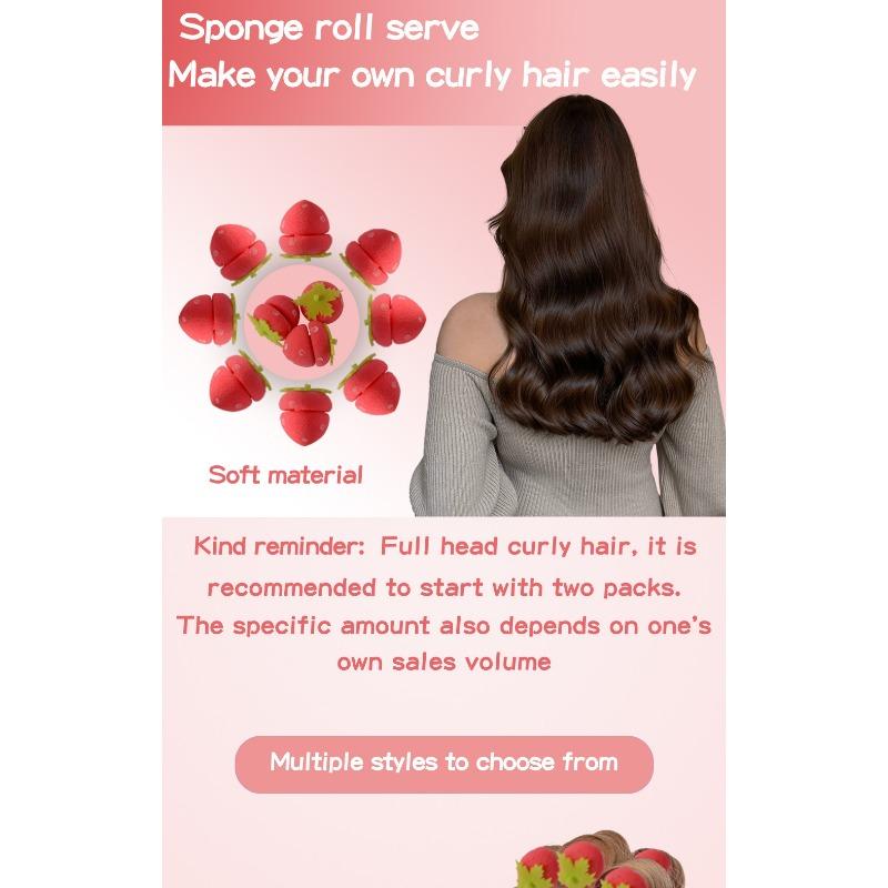6PCS Lazy Sleeping Curly Hair Sponge Ball Hair Curl, Strawberry Type Does Not Hurt Soft Hair Curler