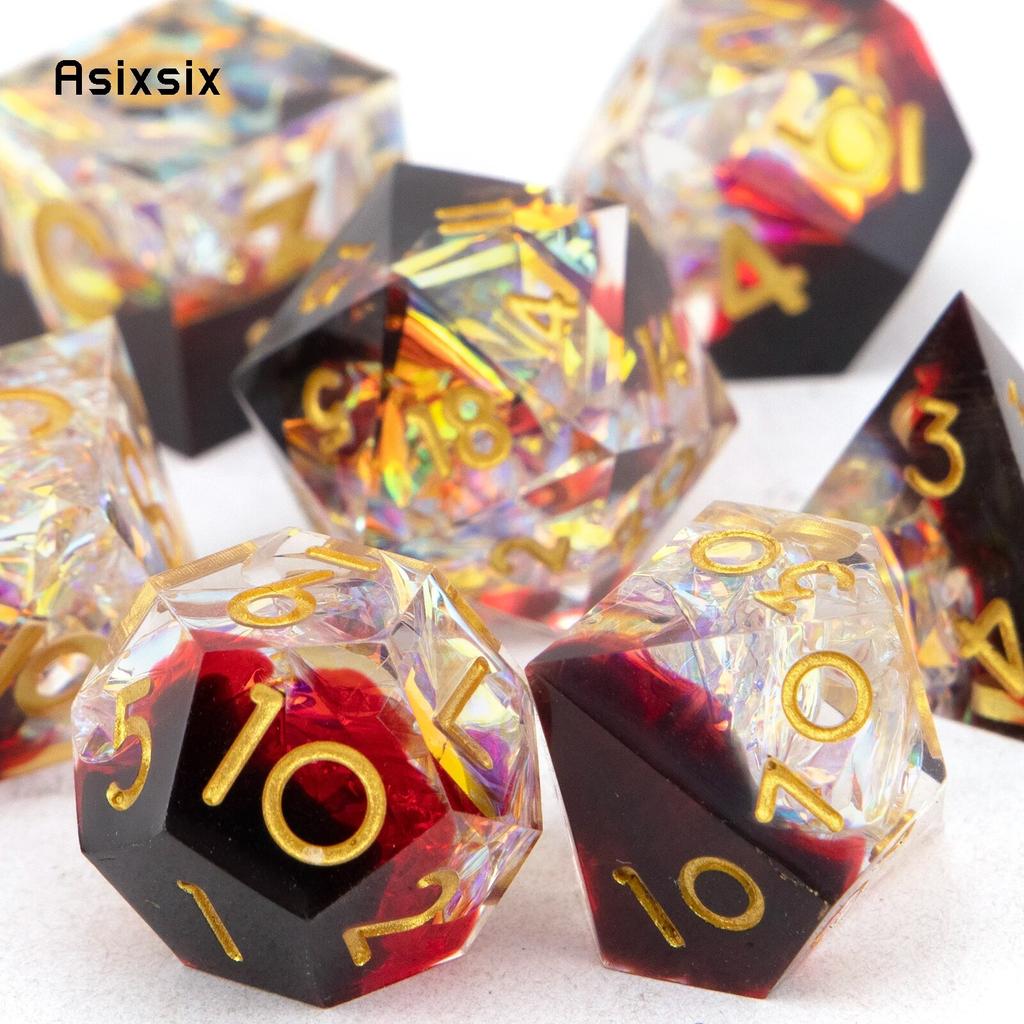 7 шт., черные, красные, желтые кубики с острыми краями, многогранные кубики из смолы, подходящие для ролевых ролевых игр, настольная игра
