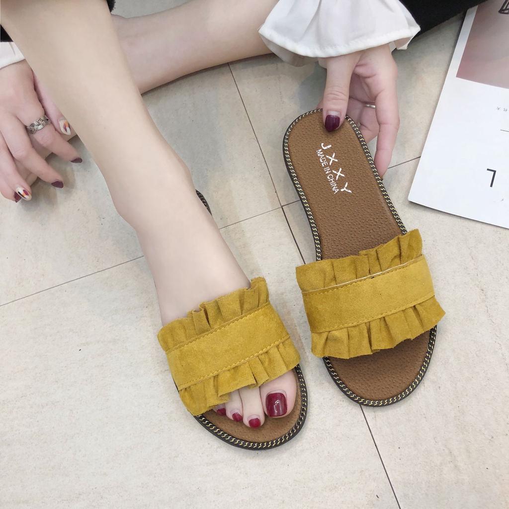 New Lace Flat Women Slippers Summer Open Toe Sweet Ladies Slides Outdoor Casual Slip-on Women Lazy Shoes Fashion Beach Shoes