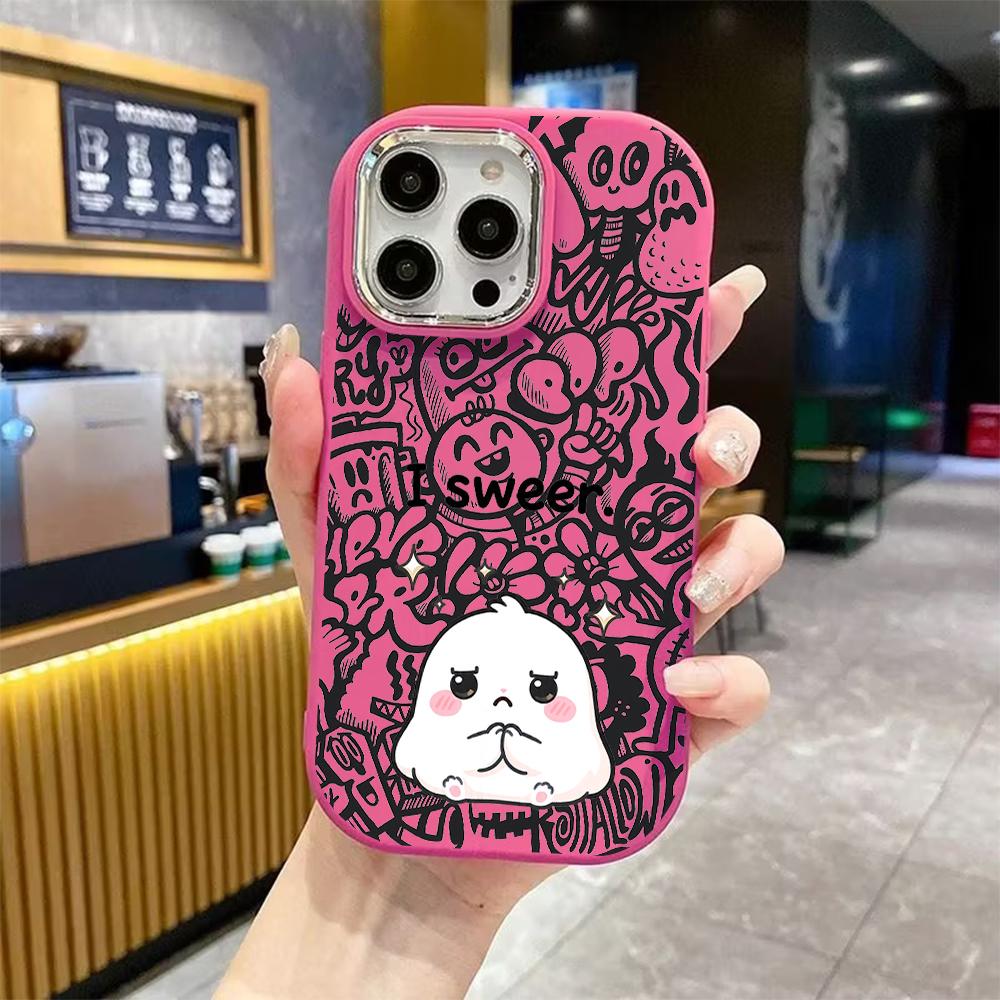 Phone case: 2D flat design suitable for iPhone 18 17 16 15 14 13 Pro protective case, couple style, little white bun, Christmas and Halloween gift