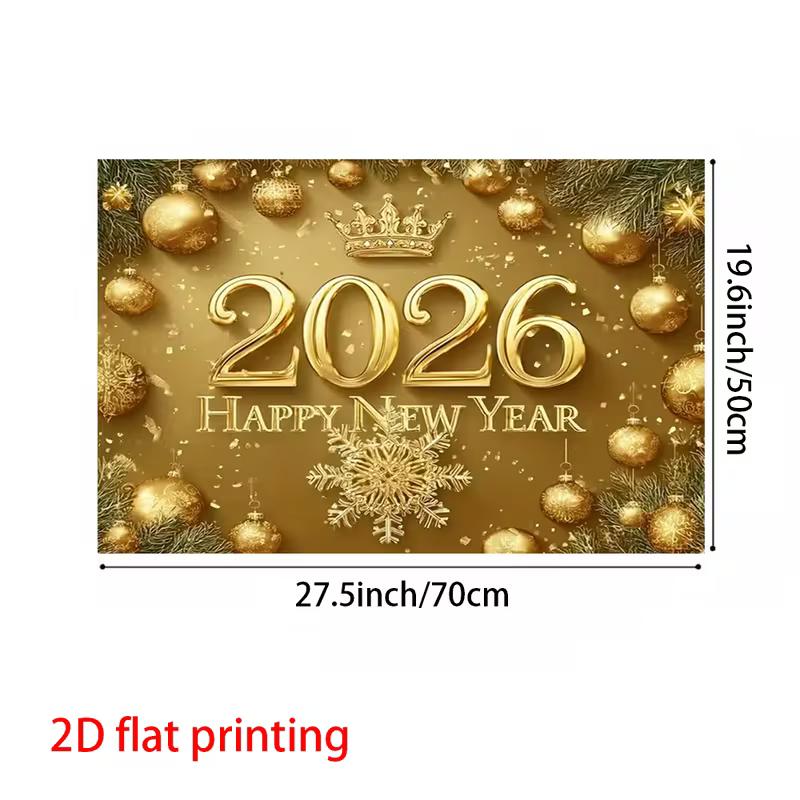 2D Gold 2026 Happy New Year Banner Backdrop Christmas Ornament New Year Eve Party Decor Background