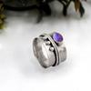 Фиолетовый Медь Бирюзовый Драгоценный Камень Серебряный Спиннер Кольцо Медитации Стерлингового Серебра 925 Кольцо для большого пальца - Серебряное Кольцо Подарок Для Женщин - 6,1 Гм приблизительно