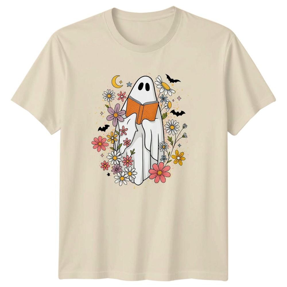 Floral Reading Ghost Unisexs TShirt Reading Halloween Halloween Gift For Her