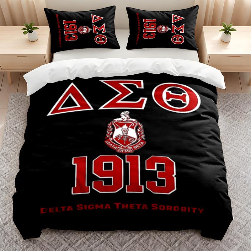 Delta Sigma Theta 1913 3PC Bedding Set Print Duvet Cover with Two Pillowcases Home Bedroom Decoration festival gift