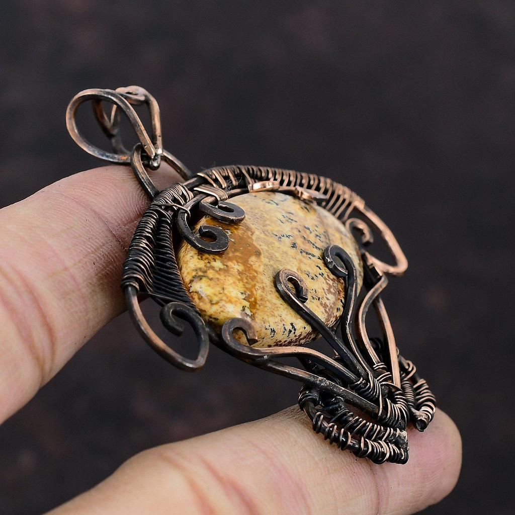 Picture Jasper Pendant Copper Wire Wrapped Pendant Tortoise Jewelry Gemstone Pendant Copper Wire Wrap Jewelry Handmade Pendant Gift For Him