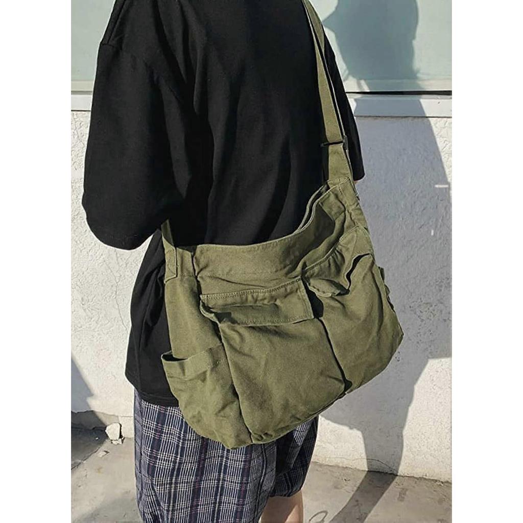 CoCopeaunts Women Men Crossbody Shoulder Bag Large Hobo Bag with Multiple Pockets Canvas Messenger Tote Bag for Women and Men