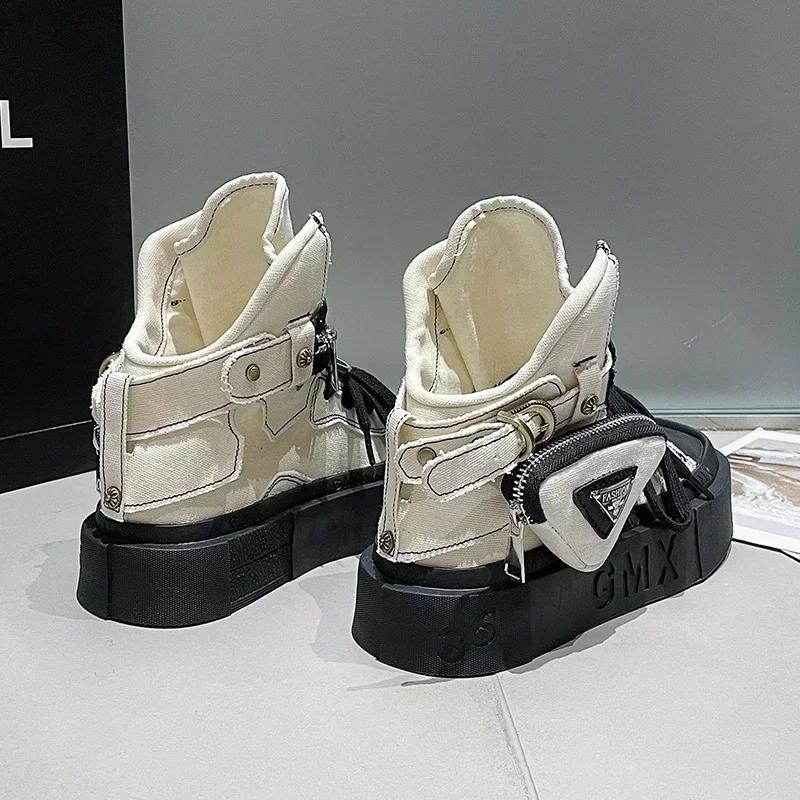 Весна Осень Новые женские ботильоны Модные ковбойские рыцарские сапоги Панк Готика Классические джинсовые парусиновые туфли Короткие готические туфли на платформе