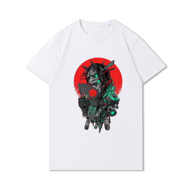 100% хлопок, летние мужские футболки, винтажные самурайские ретро японские игровые футболки 2077 с принтом Art Gam, повседневные футболки
