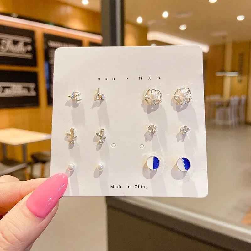 A Suit of Summertime Dazzle Colour Small Stone Sweet Earrings SetS for Women Crystal Clear Butterfly Love Heart Set Paty Jewerly