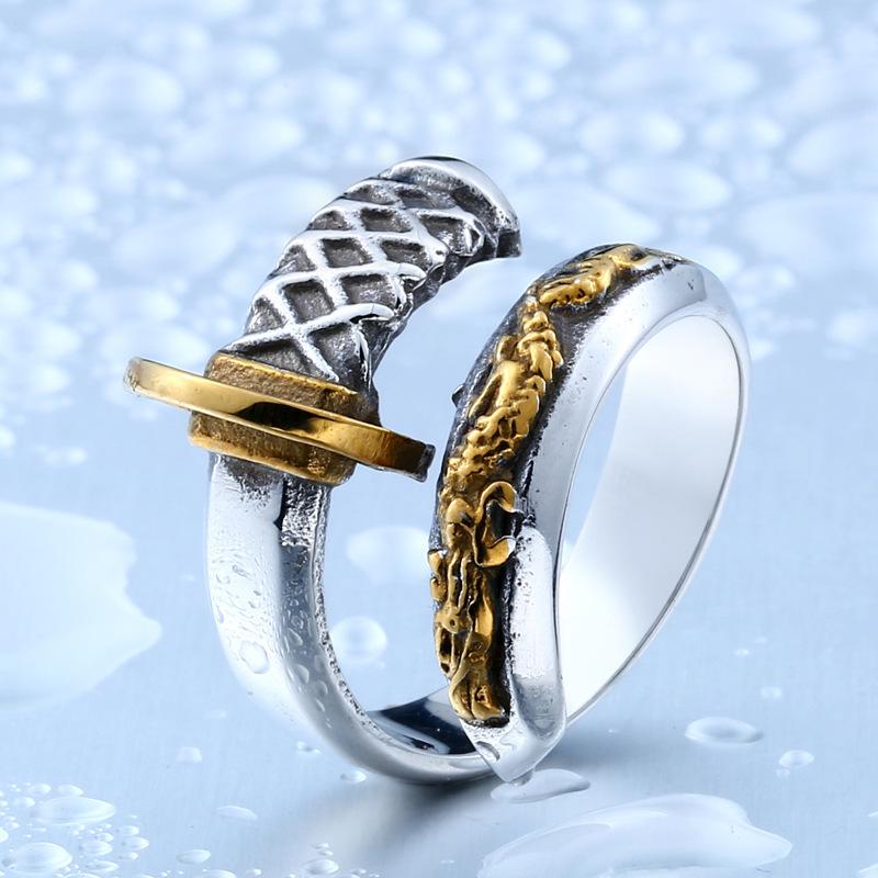 Titanium Steel Openable Katana Men's Dragon Sword Ring