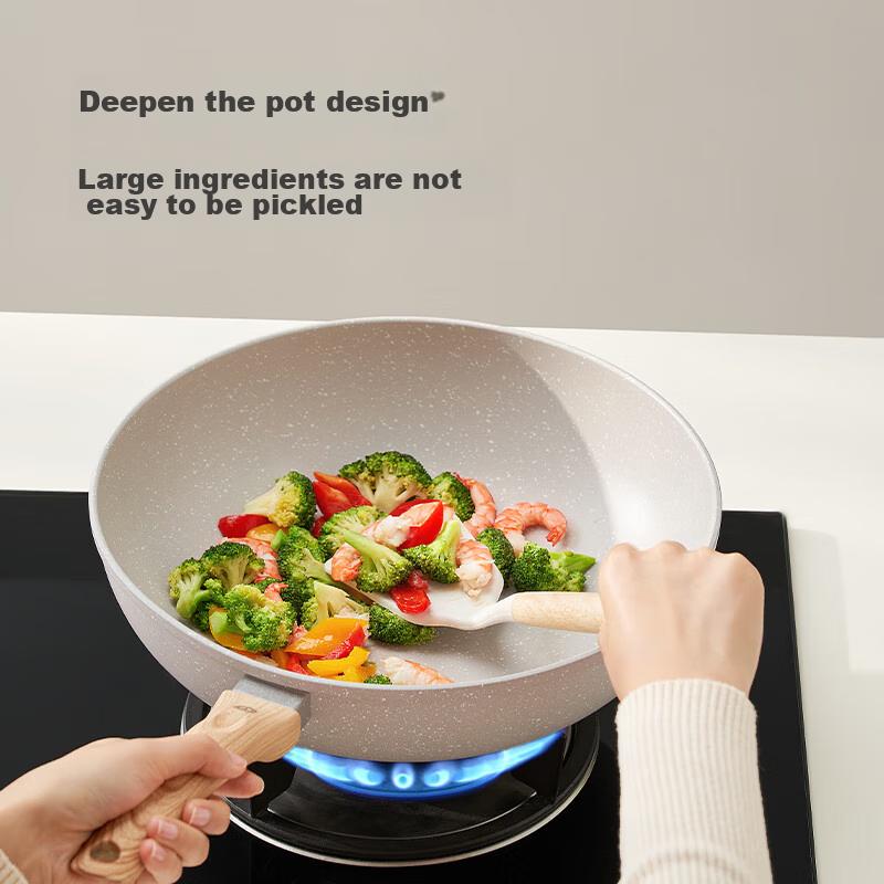 Wok, Non-Stick Stir-Fry Pan, Compatible with Induction And Gas Stoves, Flat Bottom Frying Pan, Integrated Flat Bottom, 30cm without Lid