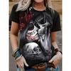 Summer Women's T-shirt Round Neck Fashionable Casual Top Black 3D Rose Skull Print Creative Short Sleeved Women's Clothing