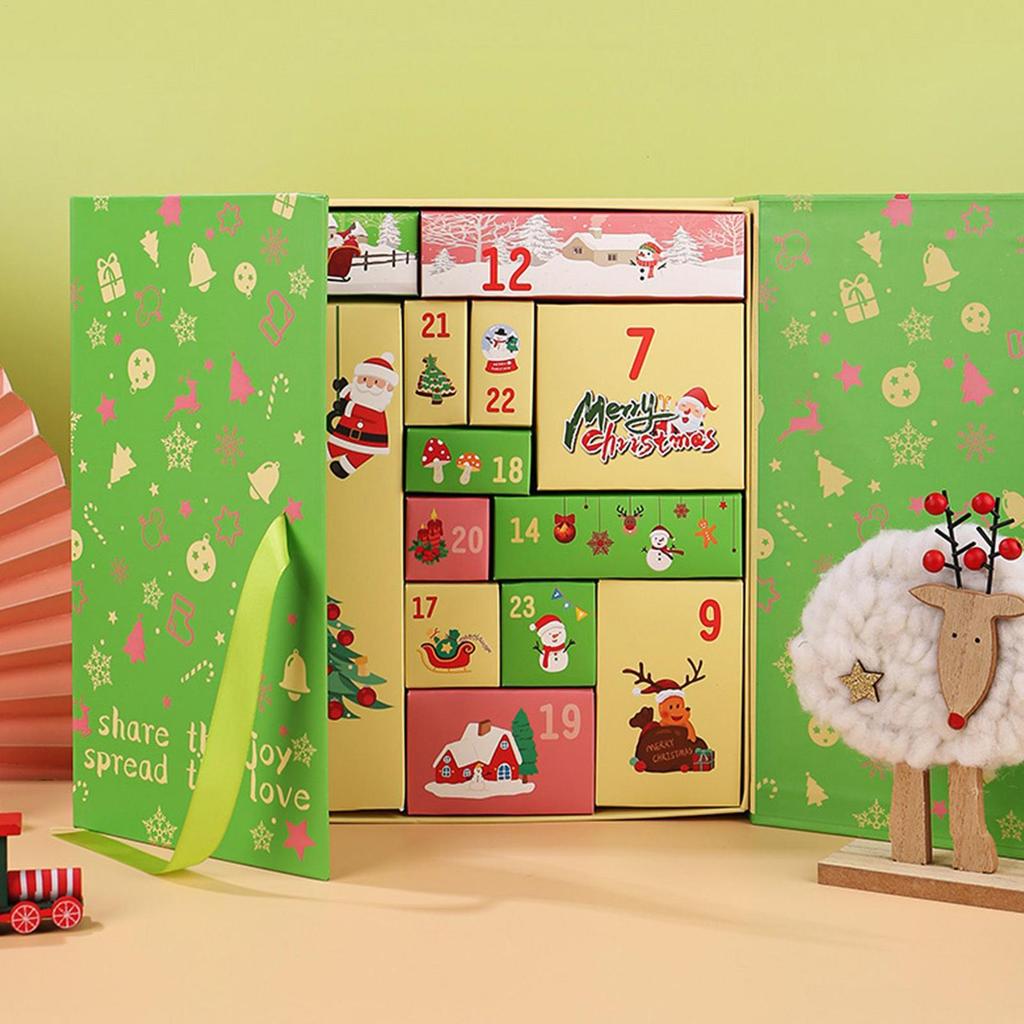 Коробка-календарь обратного отсчета до Рождества, 24 ячейки, пустые складные рождественские адвент-коробки 2025, домашние украшения, сувениры для вечеринок для канцелярских товаров