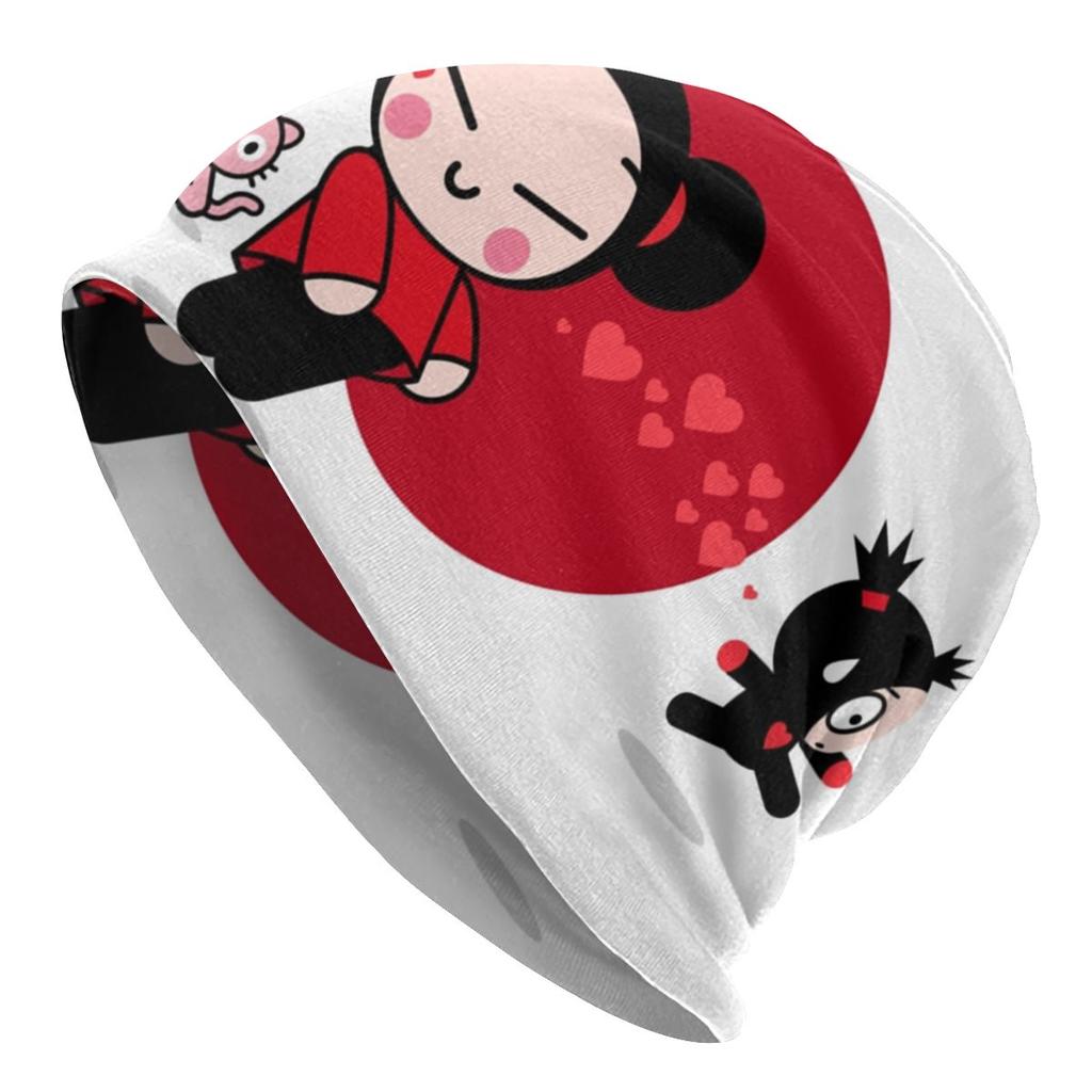 Женская шапка-бини с напуском в стиле аниме Pucca, унисекс, с персонажами мультфильмов, модные вязаные шапочки Skullies, шапка для зимних лыж