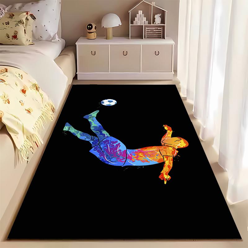 Colorful Football Player Illustration Rug - Non-slip rug suitable for living room and bedroom sofas